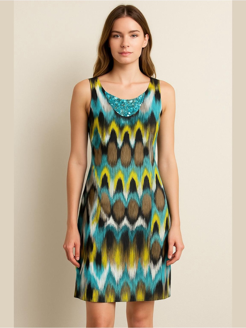Banana Republic Women’s Abstract Beaded Mini Silk Dress Size 8 Retro Y2K Edgy